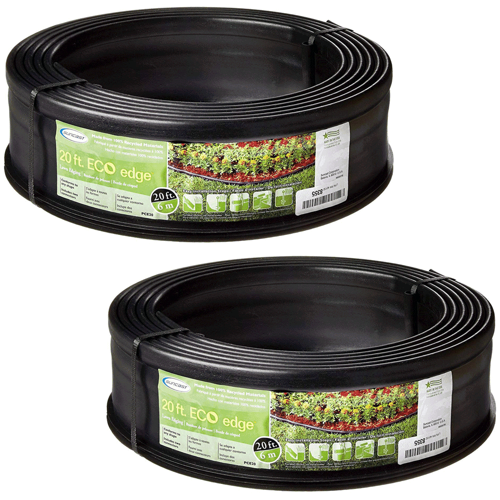 Suncast 5 Eco Edge 20 Foot Plastic Edging Roll with 2 Connectors, 5