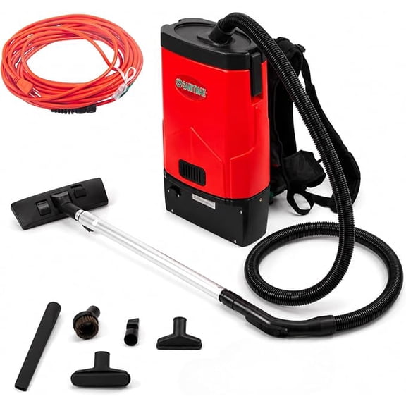 Commercial Backpack Vacuum Cleaner, 1.6-Gal, HEPA Filter, Quiet, 6 Tools