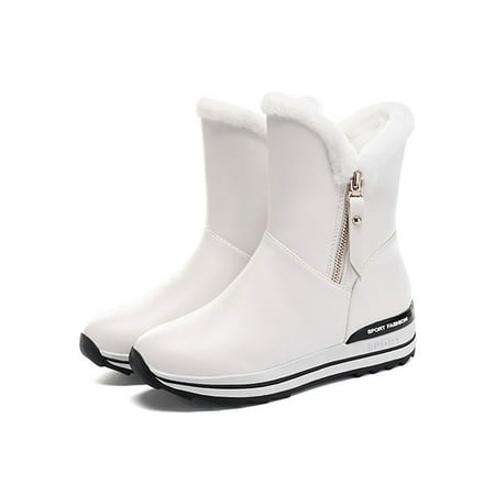

Difumos Child Breathable Waterproof Mid Calf Boots Womens Fashion High Top Winter Warm Shoes Outdoor Casual White 1Y
