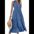 thumbnail image 3 of Vestido Camisero Sin Mangas de Verano 2025 para Mujer, Cuello en V, Informal, Midi, Azul, Talla XL, 3 of 10