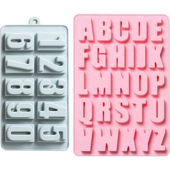 26 Letters A-Z Alphabet Silicone Mold, 0-9 Numbers Chocolate Jelly Gummy Molds Ice Cube Tray, Handmade Wax Resin Moulds (2 Pcs)
