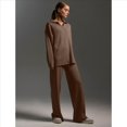 thumbnail image 4 of Conjuntos de Dos Piezas para Mujer, Sudadera de Larga con Cuello en V y Pantalones Anchos, Conjuntos de Chándal para Estar en Casa Marrón M, 4 of 8