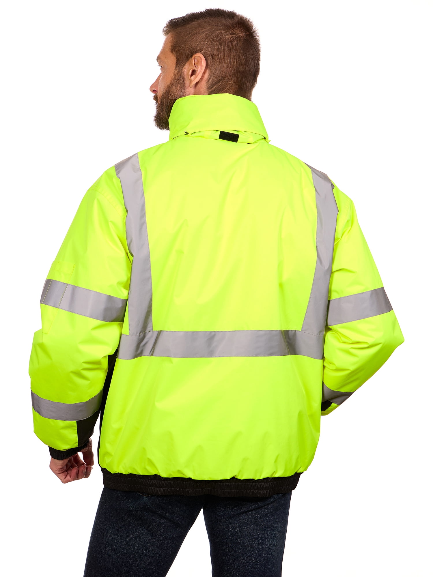 Bass Creek Outfitters Men's Oxford Insulated Safety Work Jacket with Hidden Hood, Sizes S-3XL