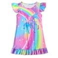 thumbnail image 4 of WIBACKER Toddler Girls Nightgowns 3-9 Years Flutter Short Sleeves Nightdress Little Kids Sleepwear Unicorn Pajamas, 4 of 11