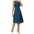 thumbnail image 4 of Vestido sin mangas para mujer INSPIRE CHIC con cremallera, cinturón, corte ajustado y acampanado, vestido midi para el trabajo, color azul, 4 of 6