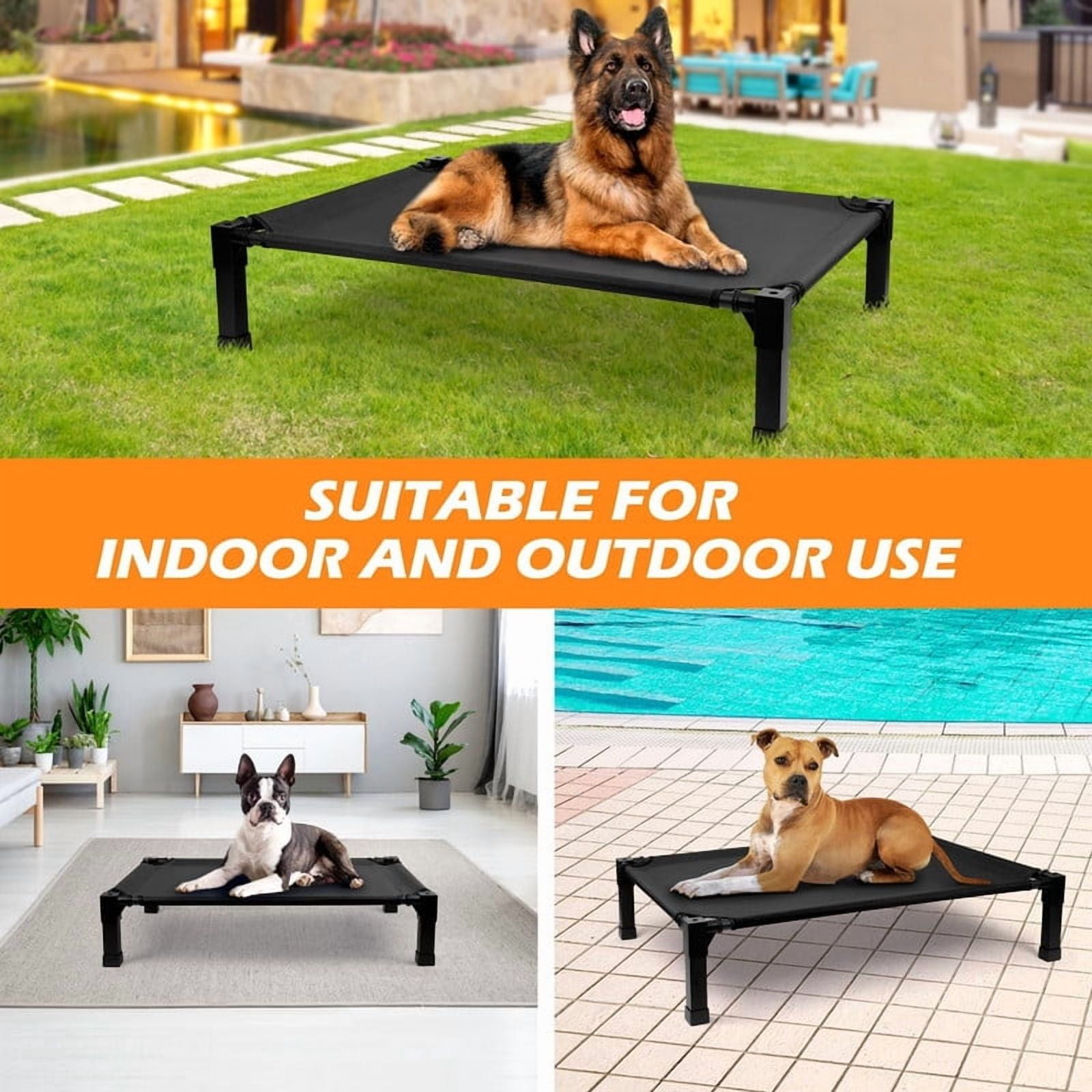 Elevated Dog Bed with Chew Proof Washable Breathable Mesh and Metal Frame, Portable No-Slip Feet for Outdoor or Indoor Use