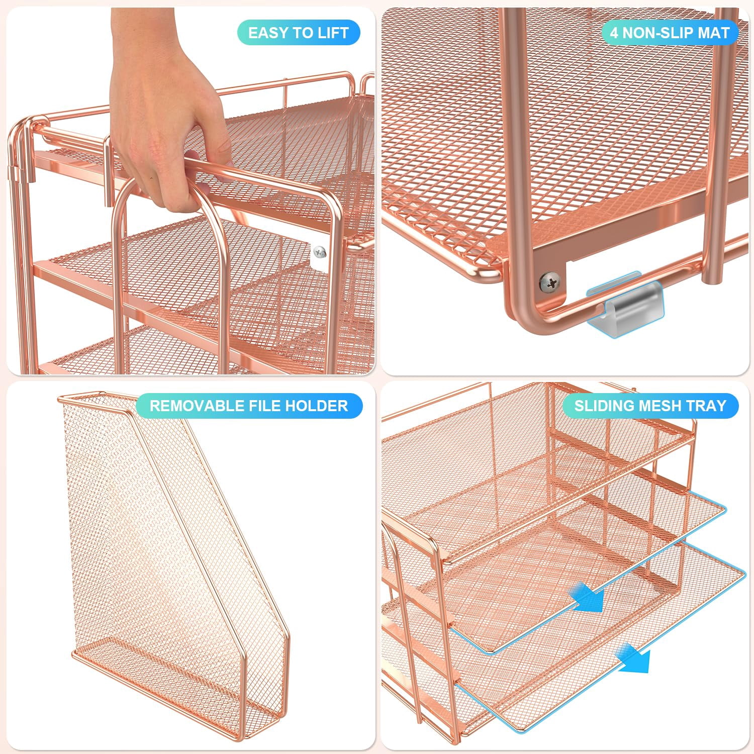4-tier Paper Organizer With Magazine Holder  Desk Organizers And Accessories & Workspace File For Office Supplies Storag (rose 4-tier)