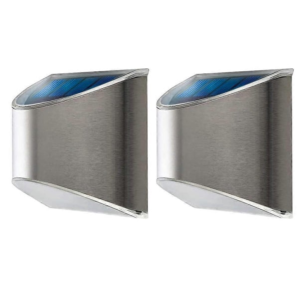 2PCS Stainless Steel Solar Powered Outdoor Fence Wall Lamp Waterproof for Graden Yard Landscape (Silver)