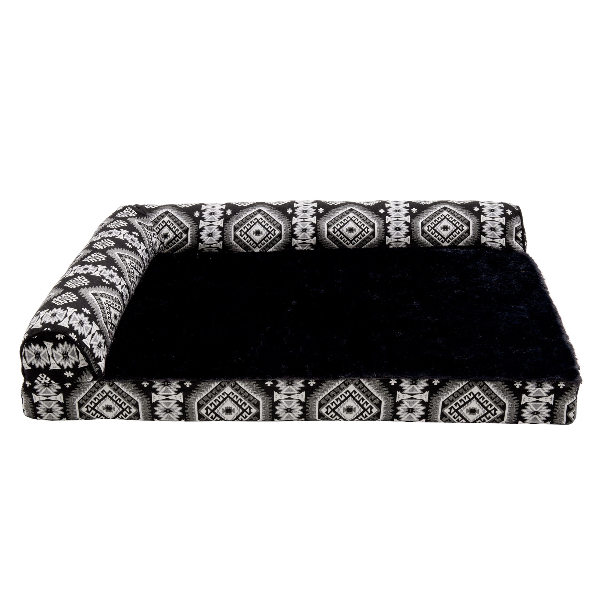 FurHaven Pet Products Southwest Kilim Orthopedic Deluxe Chaise Lounge Pet Bed for Dogs & Cats - Black Medallion, Large