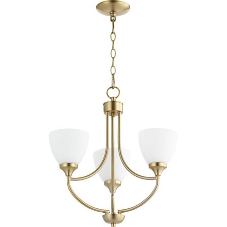 Transitional Three Light Chandelier-Aged Brass Finish-Satin Opal Glass Color Bailey Street Home 183-Bel-2534984
