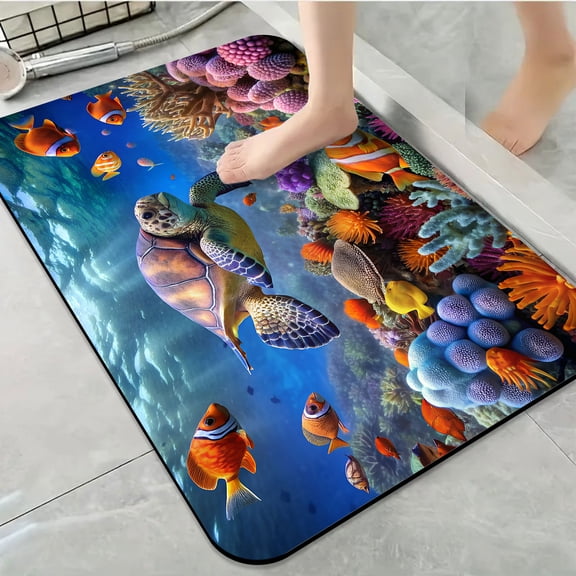 1pc Sea Turtle in Coral Reef Bathroom Rug Bathroom Decor and Accessories- Durable,Anti Slip,And Quick Drying,Suitable For Indoor/outdoor Use - Perfect For Bathrooms,Bedrooms,Kitchens