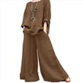 thumbnail image 1 of Conjunto de 2 Piezas de y Algodón para Mujer, Camisa de Larga Extragrande, Pantalones Holgados con Cintura Elástica y 2 Bolsillos. Caqui S, 1 of 3