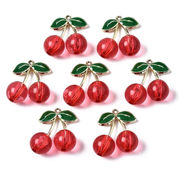10Pcs 3D Cherry Charms Alloy Enamel Pendants with Transparent Acrylic Jewelry Making Charms Accessories DIY