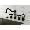 thumbnail image 2 of Kingston Brass KB1790BEXBS Essex Double-Handle 4-Hole Widespread Kitchen Faucet with Brass Sprayer in Matte Black, 2 of 8
