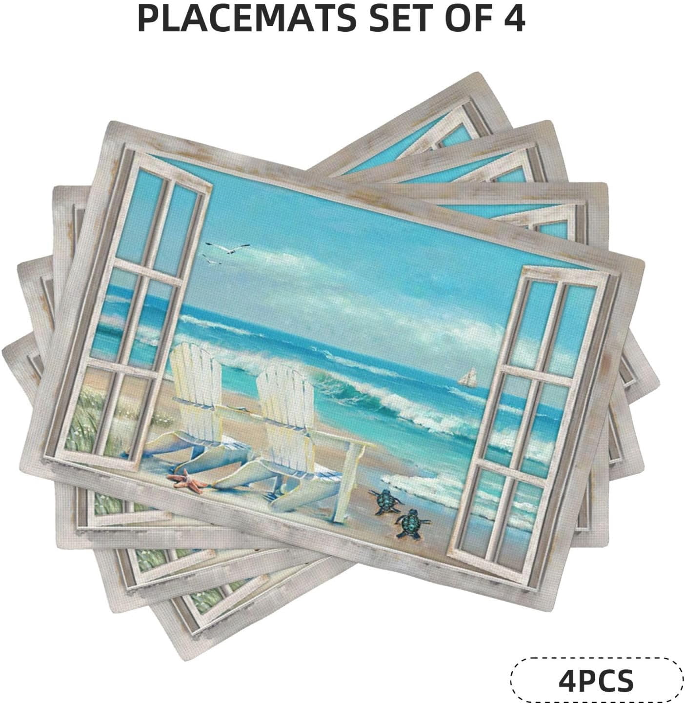Coastal Beach Placemats Set of 4 Seascape Ocean Table Mats Washable Place Mats for Home Party Indoor Kitchen Dining Table Decoration 12x18 Inch