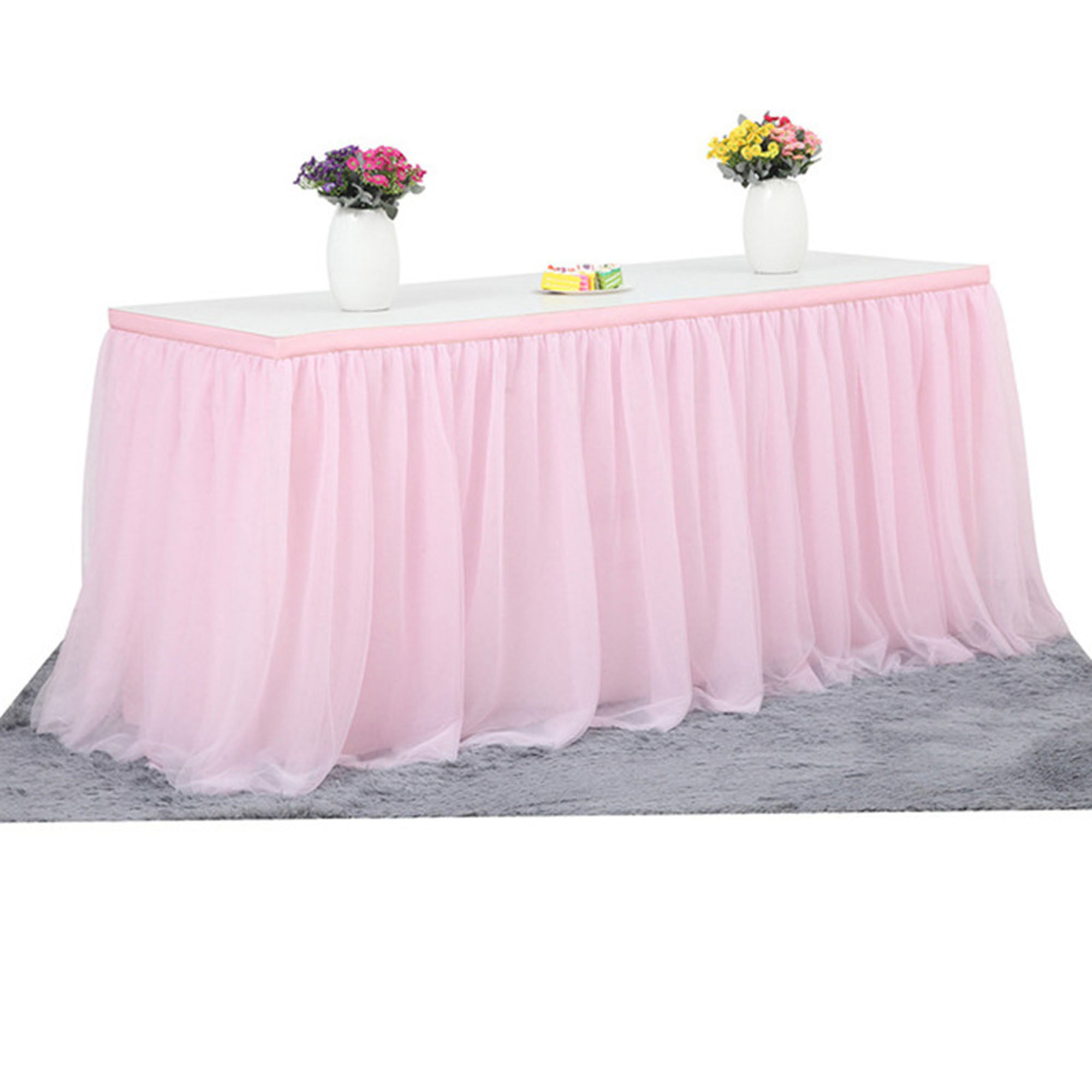 72 x 30 inch Handmade Table Skirt Tablecloth Tutu Tulle for Party Wedding Home Decor Rose Red 