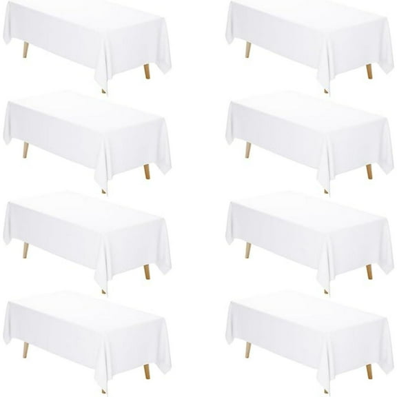 8 Pack White Tablecloths for Rectangle Table, 60 x 102 Inch Polyester Fabric Tablecloths Rectangular, Wrinkle Resistant Washable Table Covers 6 Foot for Party, Wedding, Banquet, Dining