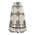 thumbnail image 5 of Unir Women Symmetrical Ethnic Floral Print Multi-Tiered Flow Four Way Stretch Midi Skirt Drawstring Ruffle Waist Casual Side Pocket Long Bottom 1PC S-XXL Plus Size Friendly, 5 of 5