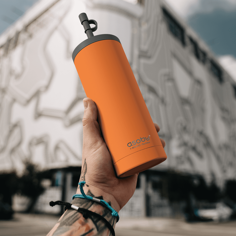 AdNart Superb Sippy Double Wall Stainless Steel 20 oz Tumbler with Silicone Flexible Straw, Orange