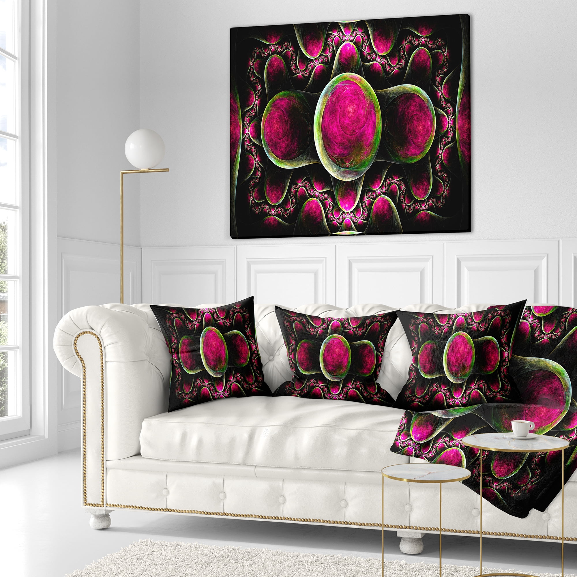 Designart Pink Exotic Fractal Pattern - Abstract Throw Pillow - 18x18