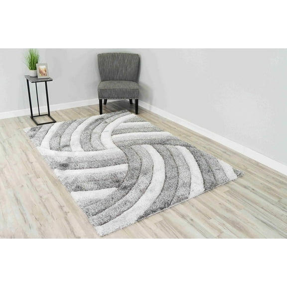 Modern Shaggy Rug Hand Carved Thick Soft Geometric Abstract Carpet Vibrant Colors for Living Room Bedroom Office Design 6483 (Grey, 3'9"x5'3")