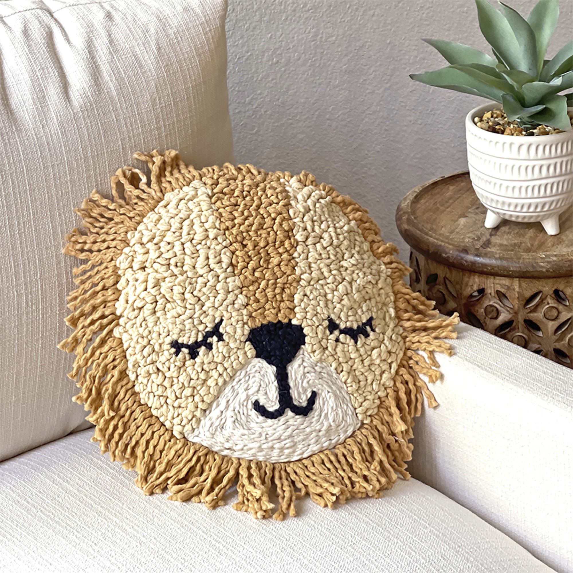 Crane Baby Lion 12 in x 12 in Brown Jungle & Safari Throw Pillow, Reversible
