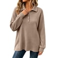 thumbnail image 2 of Women's Oversized Waffle Knit Sweatshirt Lapel Button Collar Long Sleeve Plaid Loose Basic Casual Everyday Top, 2 of 9