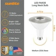 thumbnail image 3 of Sunlite LED PAR38 Long Neck Spot light Bulb, 15 Watts (100W Halogen EQ), Medium E26 Base, Dimmable, Super White, UL Listed, 5000K Daylight, 6-Pack, 3 of 4