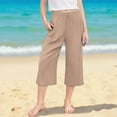 thumbnail image 7 of Kids Girls Wide Leg Capris Size 7/8 Fall Loose Lounge Capri Pants with Pocket Drawstring Waist Casual Cropped Trousers 10 Years, Khaki, 7 of 7