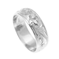 thumbnail image 2 of 14k white gold hand engraved Hawaiian plumeria scroll band ring smooth edge 8mm size 13, 2 of 4