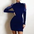 thumbnail image 2 of New Years Eve Dresses For Women Glitter Split Hems Contrast Mesh Turtleneck Sleeve Party Dress, 2 of 7