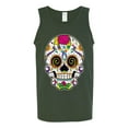 thumbnail image 2 of Wild Bobby Day Of The Dead Sugar Skull Pop Culture Men Graphic Tank Top, Forest Green, X-Large, 2 of 5