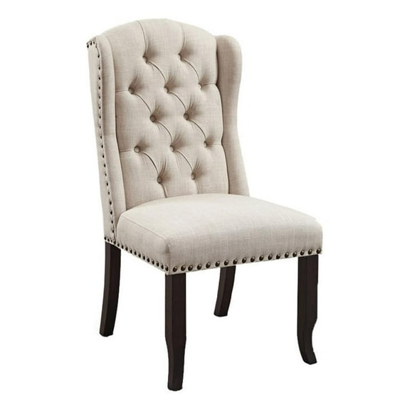 Bowery Hill 20" Farmhouse Fabric Dining Side Chair in Beige (Set of 2)