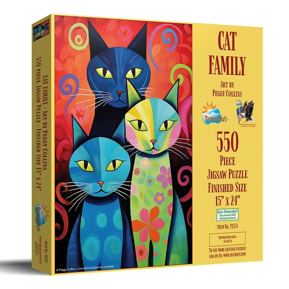 SUNSOUT INC - Cat Family - 550 pc Jigsaw Puzzle by Artist: Peggy Collins - Finished Size 15" x 24" - MPN# 71354