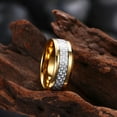 thumbnail image 5 of Stainless Steel Gold Plated Mens Band Carbon Fiber Silver Black Blue Ring B557, 5 of 7