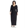 NWT Alex Evenings Plus Size Cap Sleeve Long Dress with Beaded Detail, Black 14W