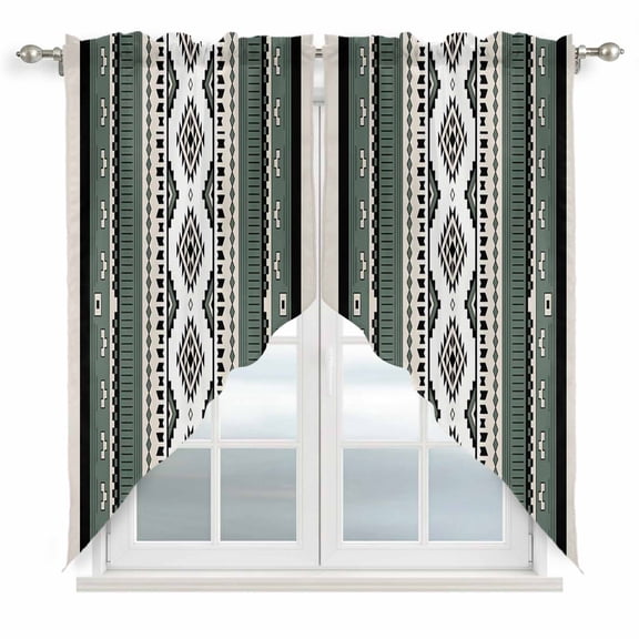 Sage Green Boho Swag Valances for Windows, Kitchen Window Curtains Over Sink, Vintage Ethnic Tribe Retro Abstract Art Window Treatment Curtains for Living Room/Bedroom Curtains 2 Panel Sets 36"x45"