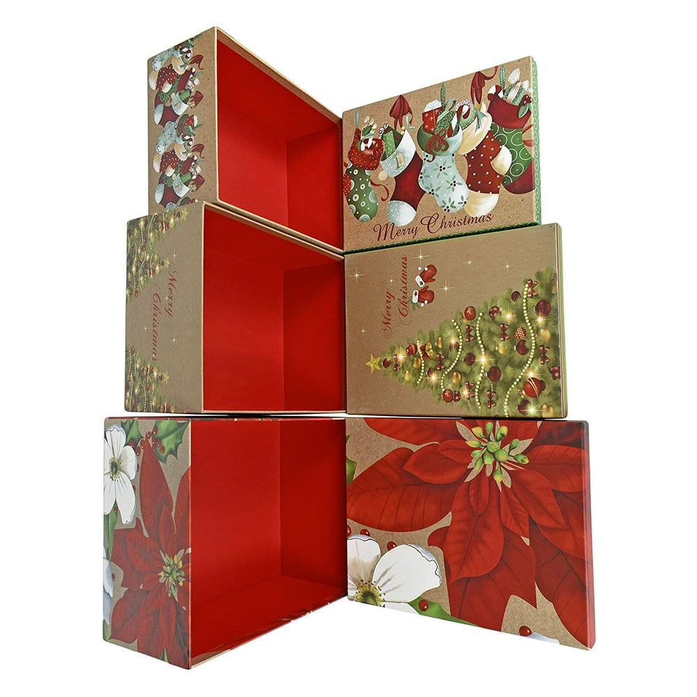 Alef Elegant Decorative Holiday Themed Nesting Gift Boxes 3 Boxes