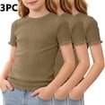 thumbnail image 2 of KyCheLot 3 Pack Ribbed Knit Tops for Girls Crew Neck Solid Color Short Sleeve T-Shirts Trendy Ruffle Trim T-Shirts, 2 of 7