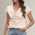 thumbnail image 5 of Cowl Neck Tops for Women 2026 Summer Womens Tops Casual Business Blouses Short Sleeve Loose Fit Spring Outfits by Yigetop Beige L, 5 of 5