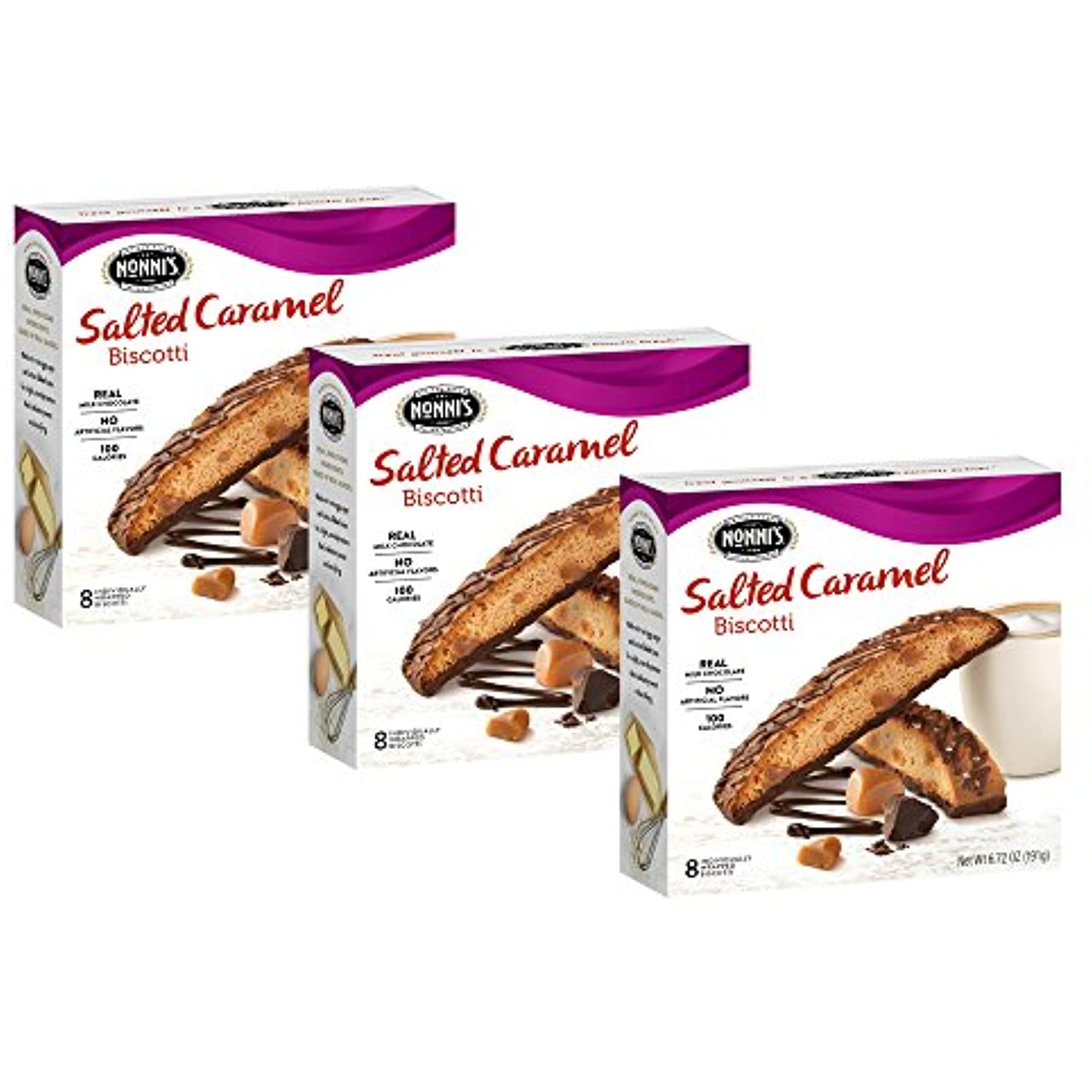 3 Boxes Of Nonnis Biscotti, Salted Caramel 8 Per Box For Total Of 24 Biscotti