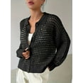 thumbnail image 4 of Women'S Crochet Cardigan Sweater Cardigan Hollow Out Sweater Long Sleeve Button Down Knit Top, 4 of 7