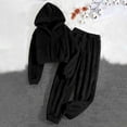 thumbnail image 2 of Jinhomg Womens Fuzzy Pajamas Set 2 Piece Winter Warm Sleepwear Soft Cozy Long Sleeve Cropped Hoodies and Pants Limited Time Deal Black XXL, 2 of 5