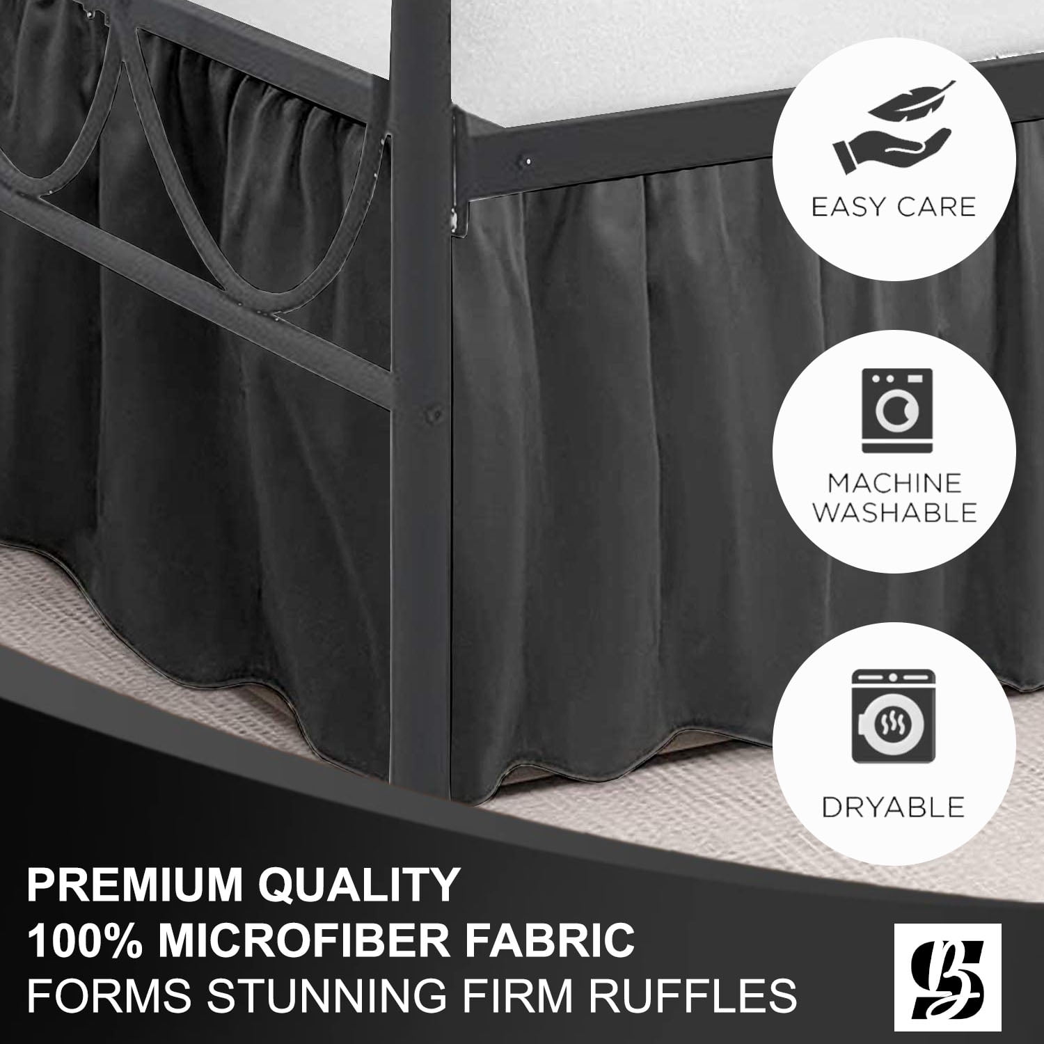 SKY BEDDINGS King Size Ruffled Bed Skirt with Split Corners - King 16 Inch Drop Dust Ruffle Bed Skirt with Platform Three Sided Coverage - 100% Microfiber Bed Skirt, Dark Grey