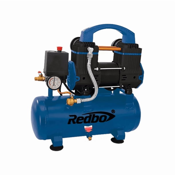 Compresor de Aire Portátil Redbo 9 Litros, 1100W. Libre de Aceite (Sin Mantenimiento). 1.5 HP. Ultra ligero y compacto (12.8 kg). Ideal para servicio y hogar.