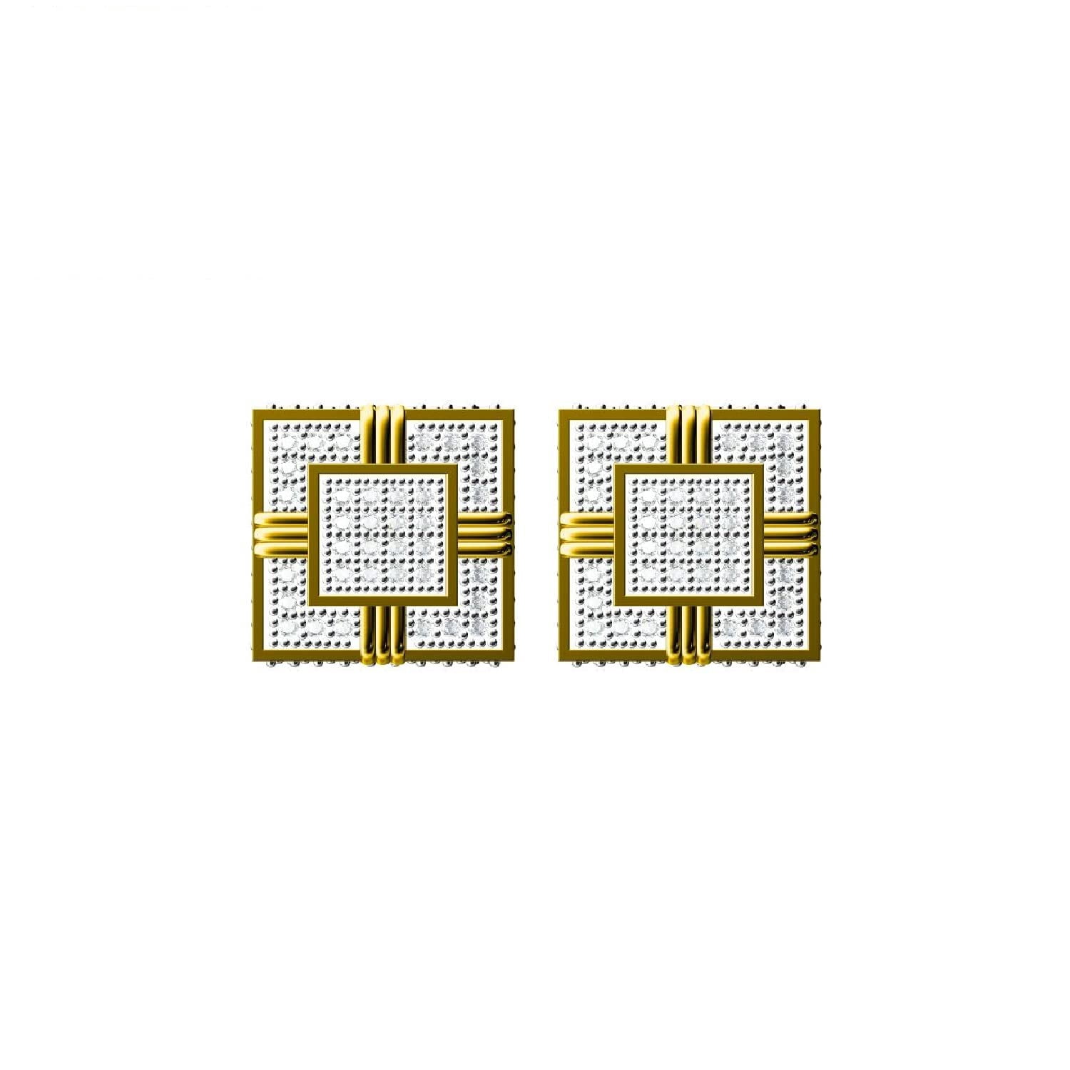 King of Bling's 10K Real Yellow Gold with 0.15CT Real Diamond Men's/Women's stud Square Earrings
