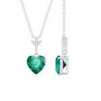 Rosec Jewels Certified Lab Grown Emerald Heart Necklace with Chain (7 mm, AAAA Quality) Ready to Gift for Valentines Day, 925 Sterling Silver