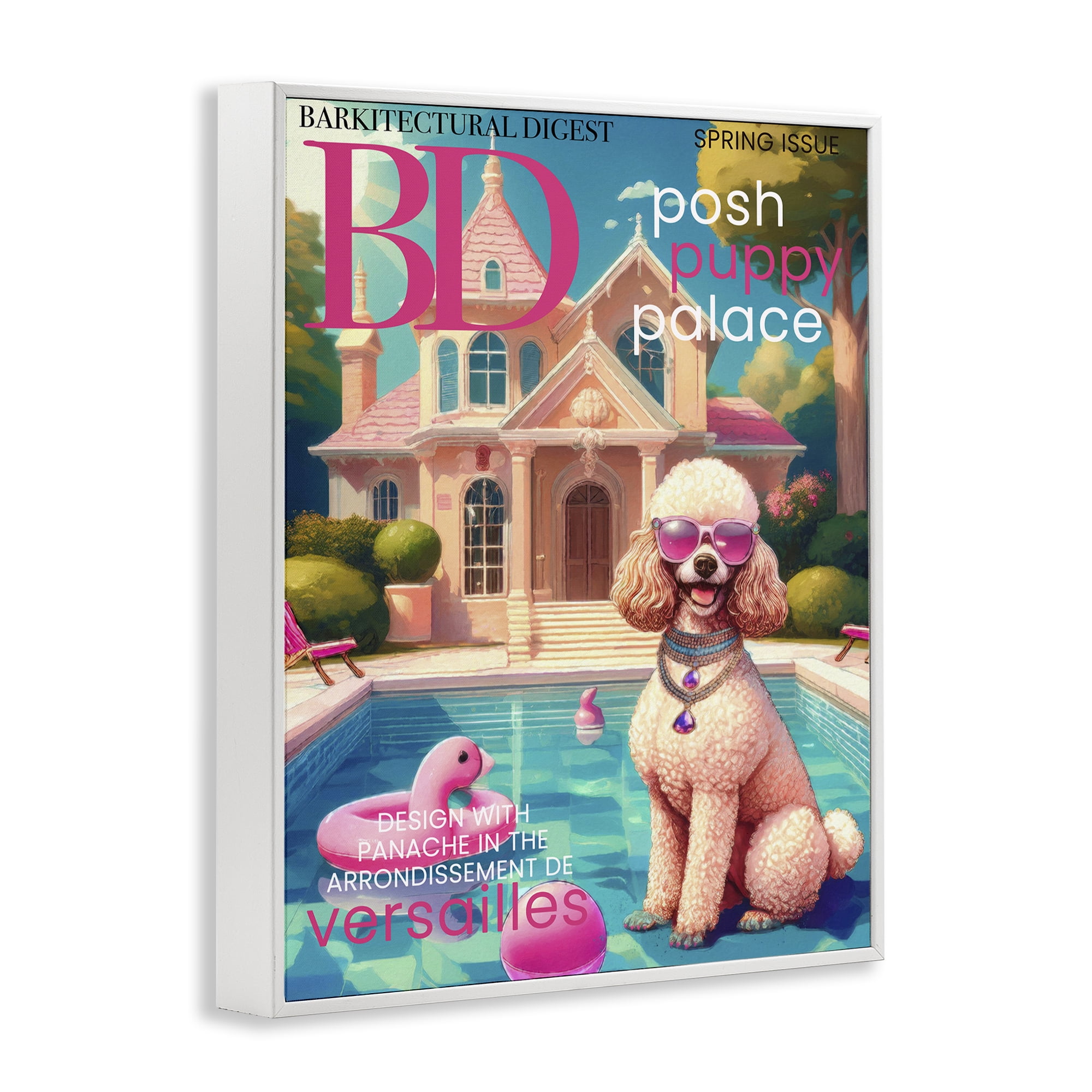 Stupell Industries Poodle Magazine Parody White Framed Giclee Art, design by Grotto Studios