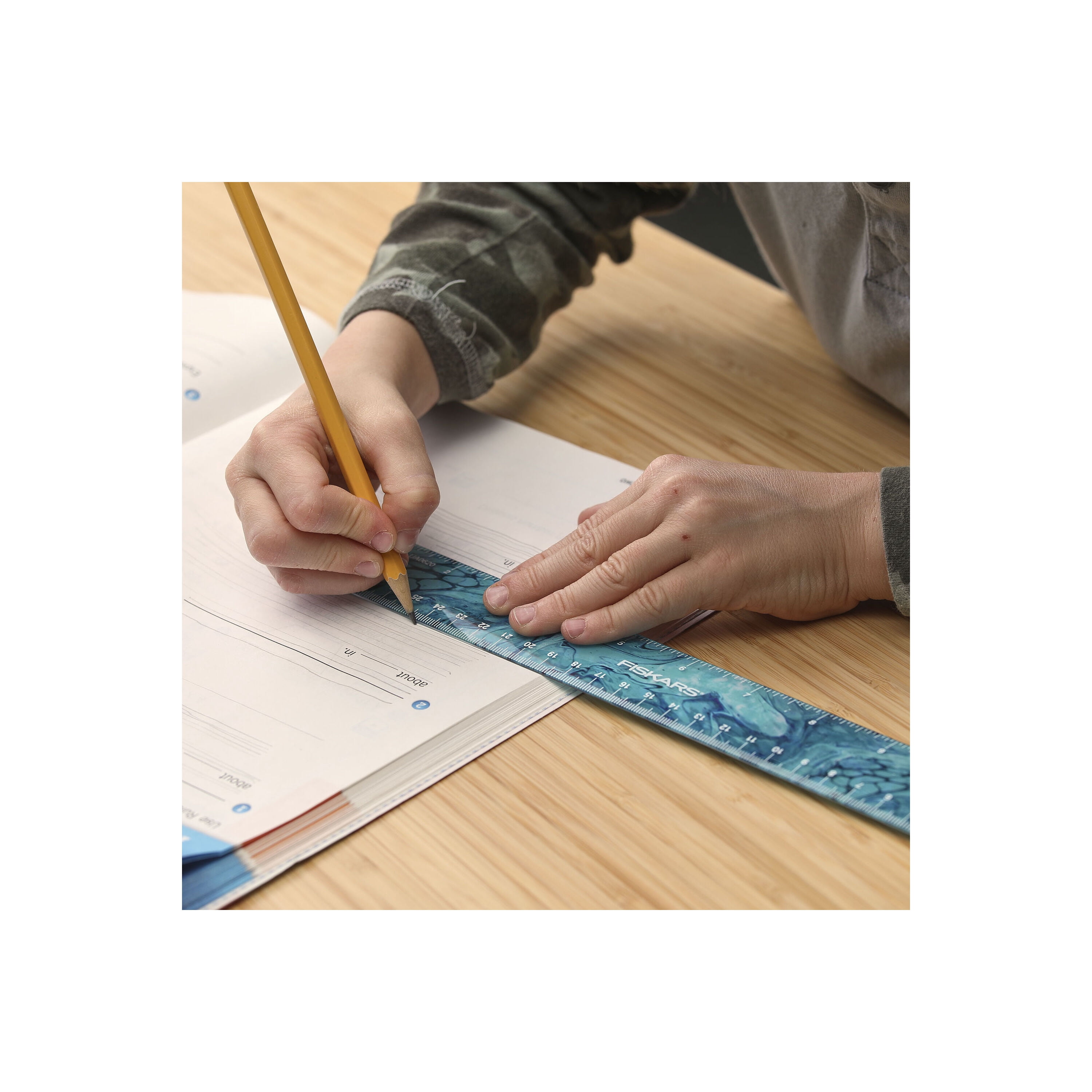 Fiskars 12" Deco Ruler Teal Marble, 1 Piece, School and Crafts