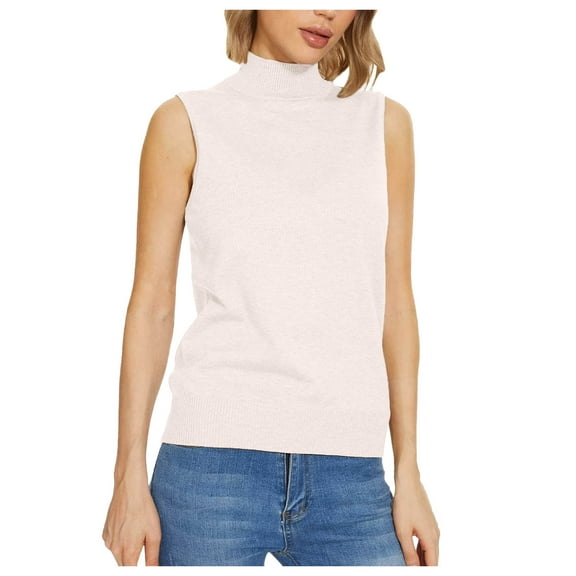 larppty Sleeveless Mock Neck Turtleneck Knit Tops Women Dressy Casual Sweater Vest Business Work Tank (White, XXL)